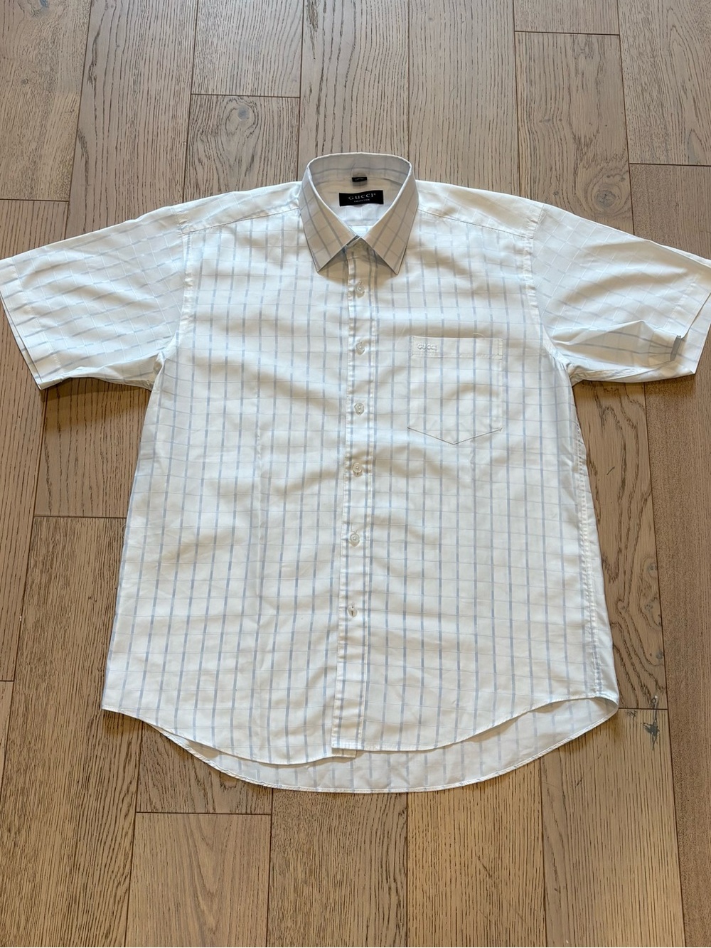 Gucci Collection Men’s Short Sleeve Plaid Cotton Button-Up Shirt Size 16.5 L